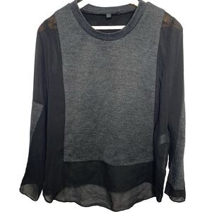 ARYN K Anthropologie Blouse Tunic Sheer Long Sleeve High Low Hem Womens S Black